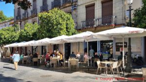 Ett kafé på ett torg i Jerez de la Frontera, Andalusien